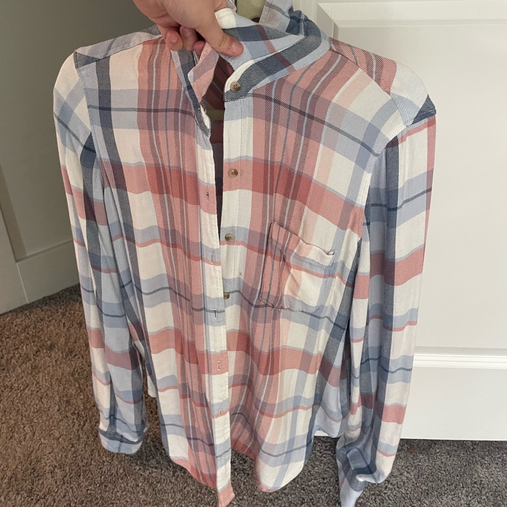 Pink light blue and dark blue flannel